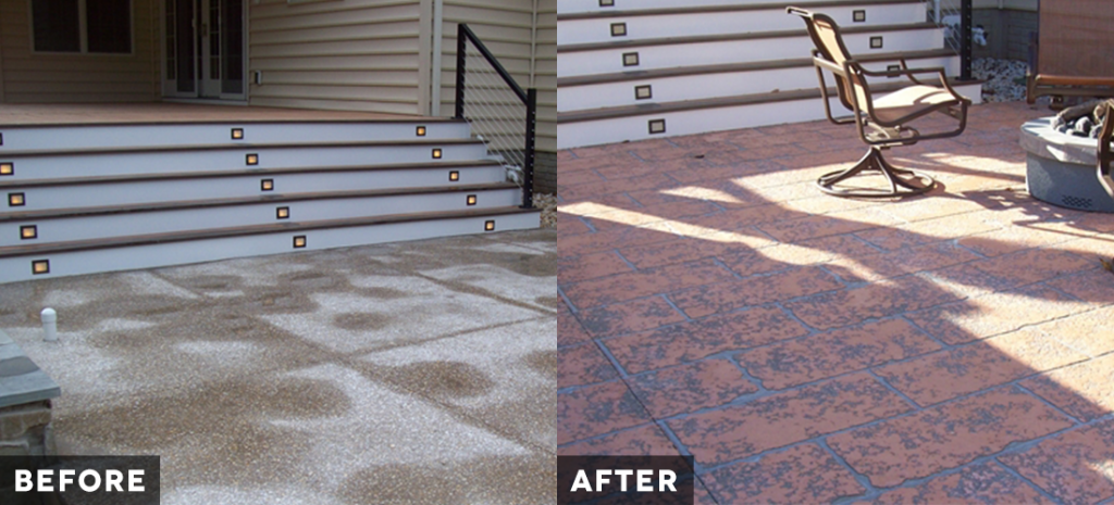 Before and after photo of a walkway.