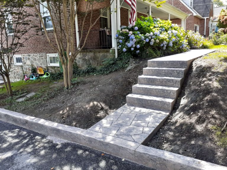 After photo of Catonsville stairs walkway with new stamped concrete design.