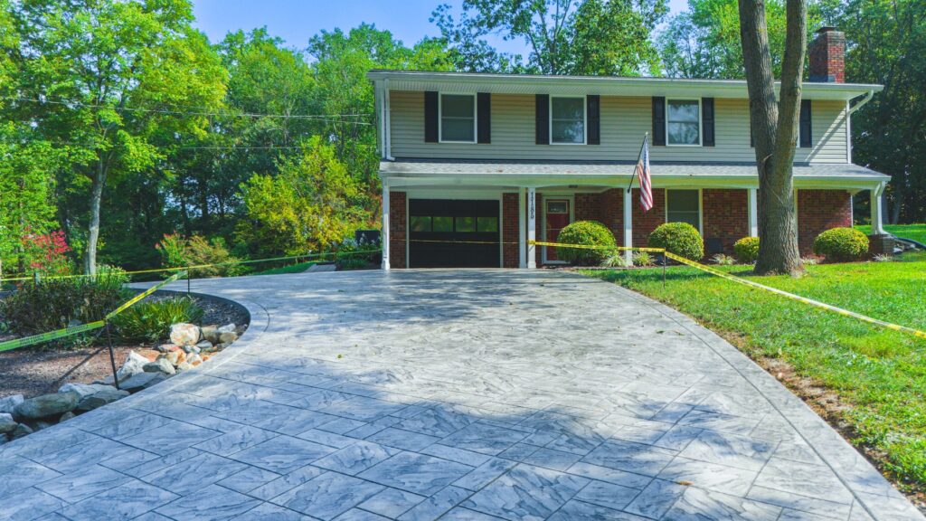 newly installed stamped concrete driveway in Anne Arundel Maryland