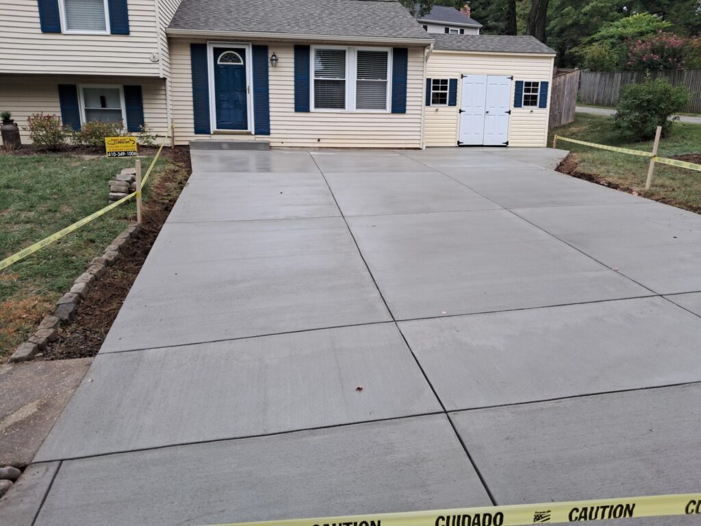 newly installed concrete driveway