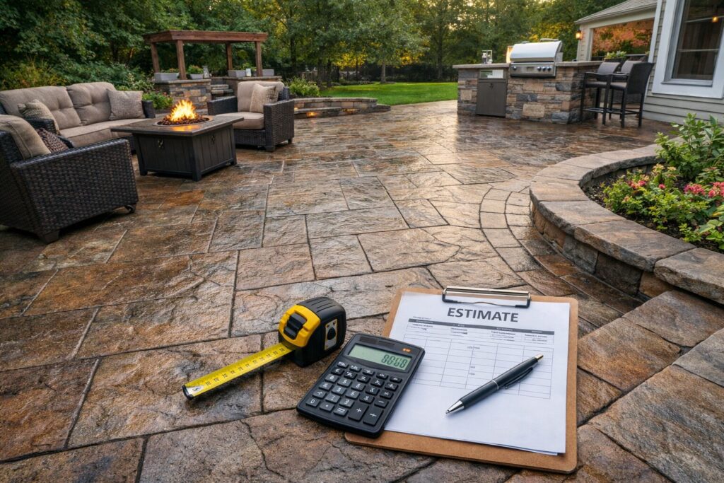 Backyard patio with outdoor amenities