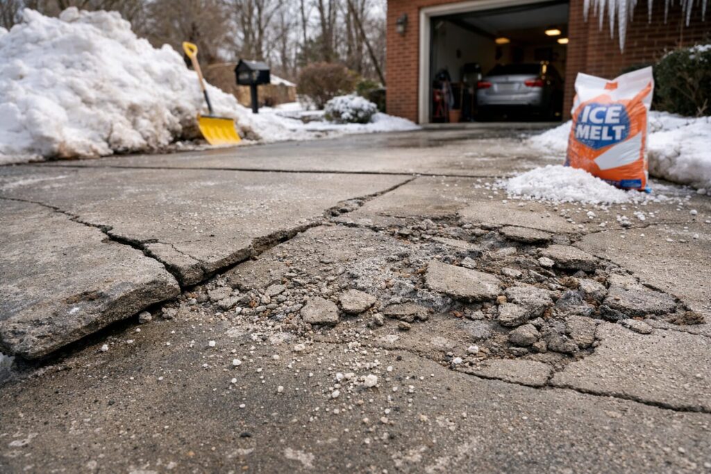 Damaged driveway in Annapolis winter